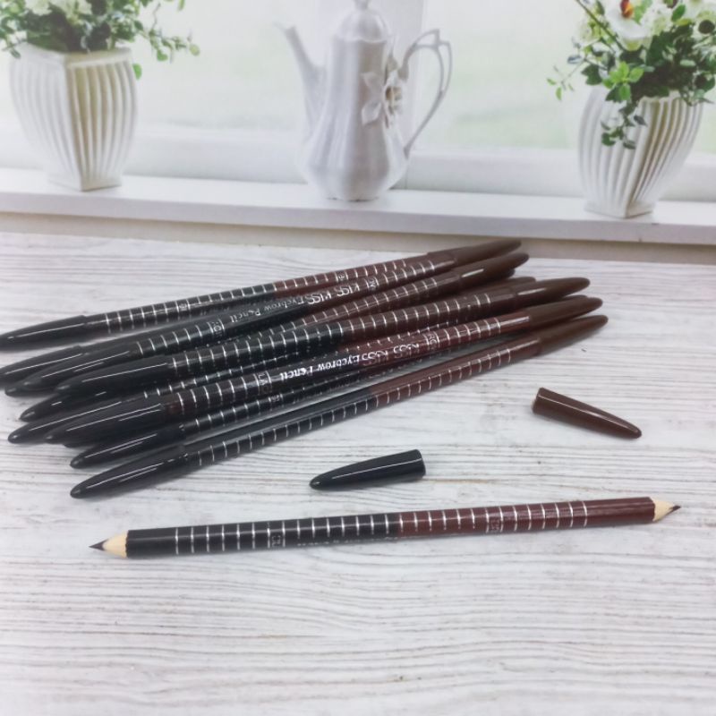 12Pcs Pensil Alis Eyebrow Pensil Bolak Balik Hitam Coklat Grosir