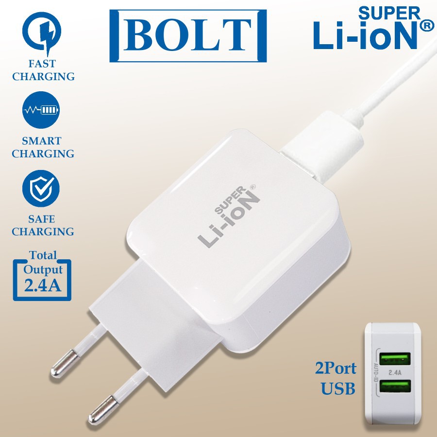 Charger Super Li-ion Bolt (2.4A) FAST CHARGING iPhone 4