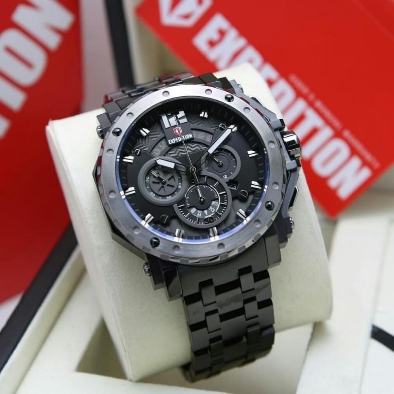 Jam Tangan Expedition Rantai E 6402 Pria / E6402 MC Black Grey Original