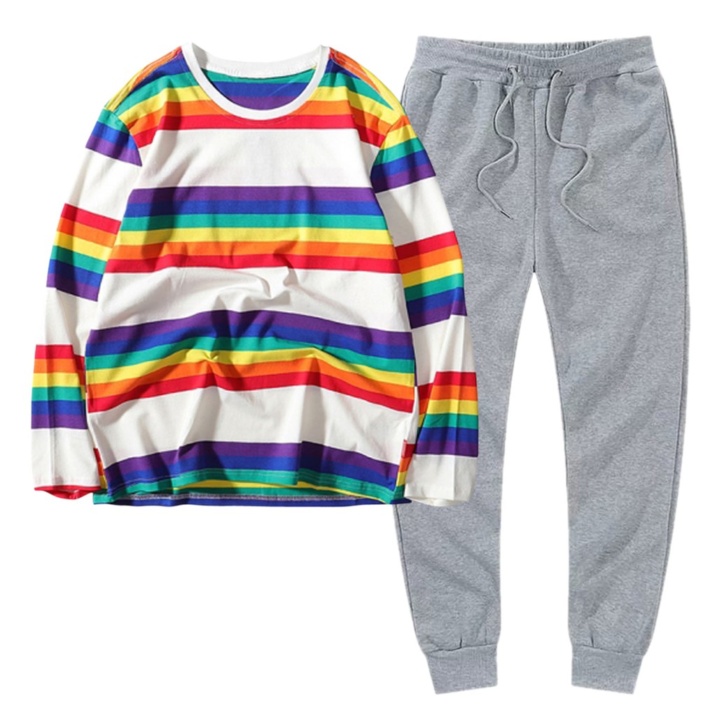 BESS - Baju Setelan Wanita Murah / Setelan Kaos Salur + Celana Jogger - RAINBOW 4