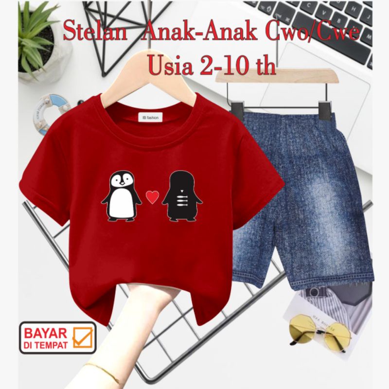 ((IB))SETELAN ANAK2 UNISEX SEMI JEANS/PINGUIN DIGITAL SABLON