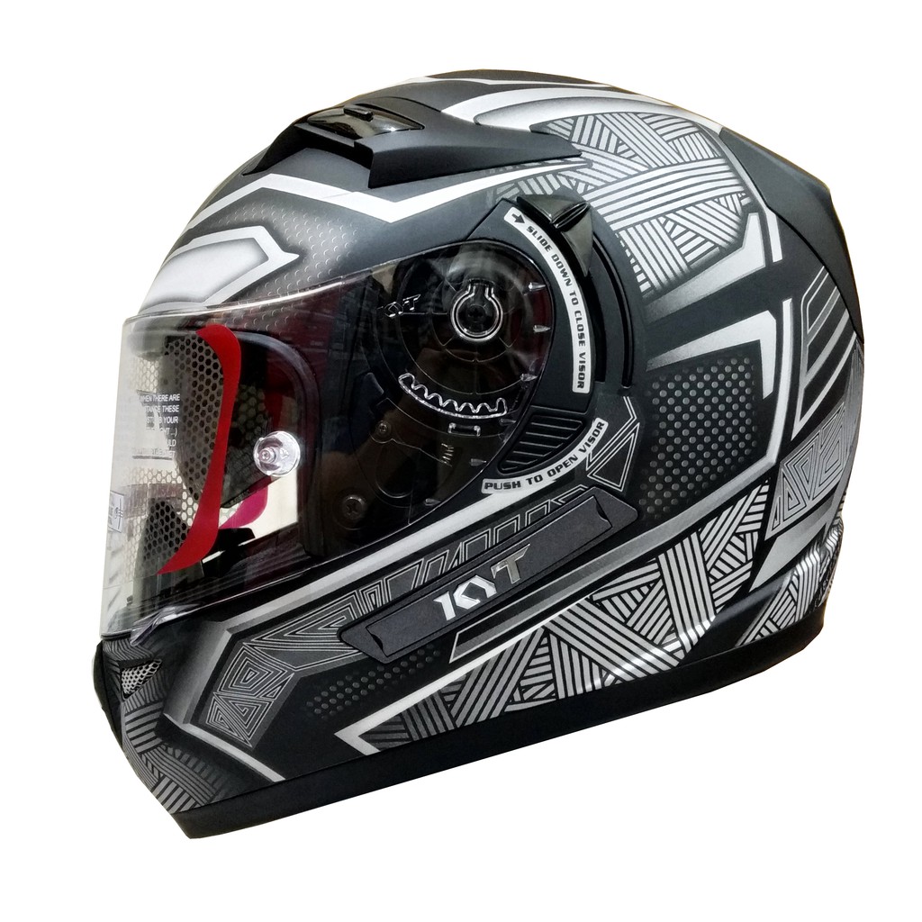 HELM KYT K2R BLACK PANTHER BLACK DOFF SILVER DOUBLE VISOR ORIGINAL KYT