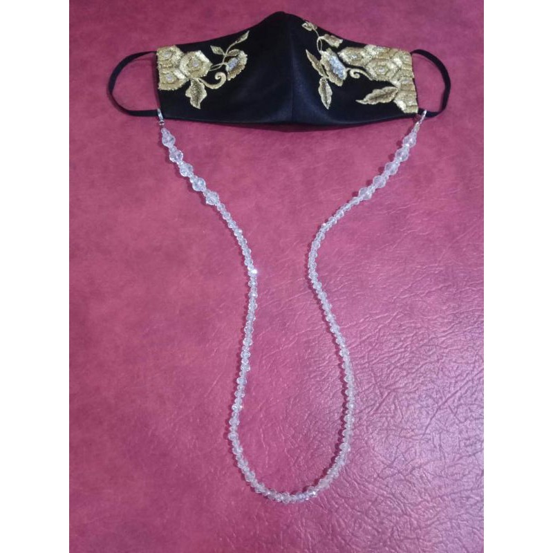 tali, kalung, gantungan masker kristal cantik elegan modis, keren, menawan, pesta dan mewah