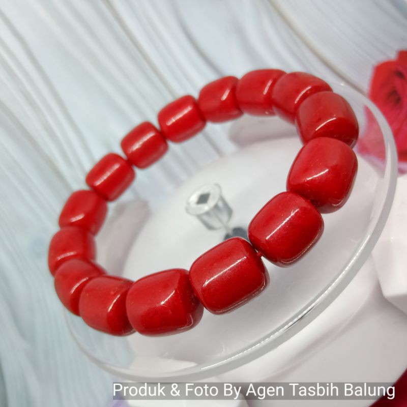 Gelang Batu Marjan Coral Merah Super Size 11mm