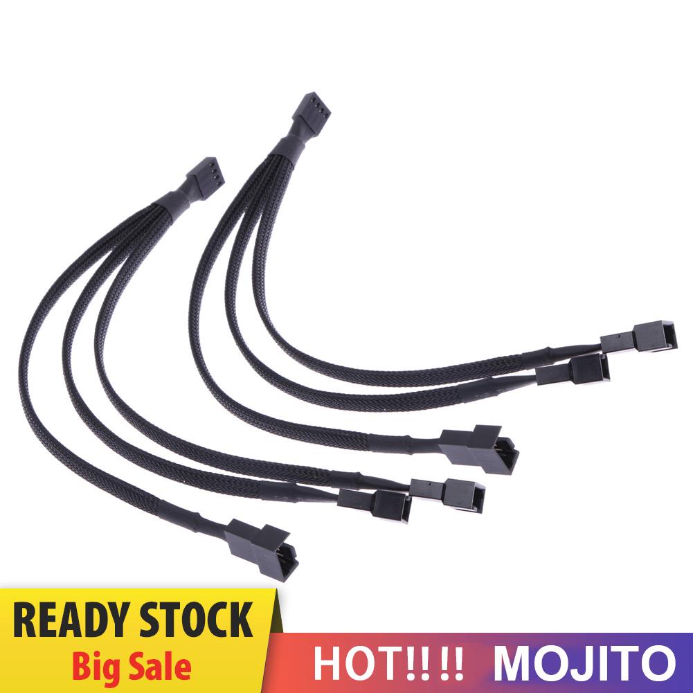 MOJITO 4 pin PWM Fan Cable 1 to 3 ways  Splitter Black Sleeved Extension Cable