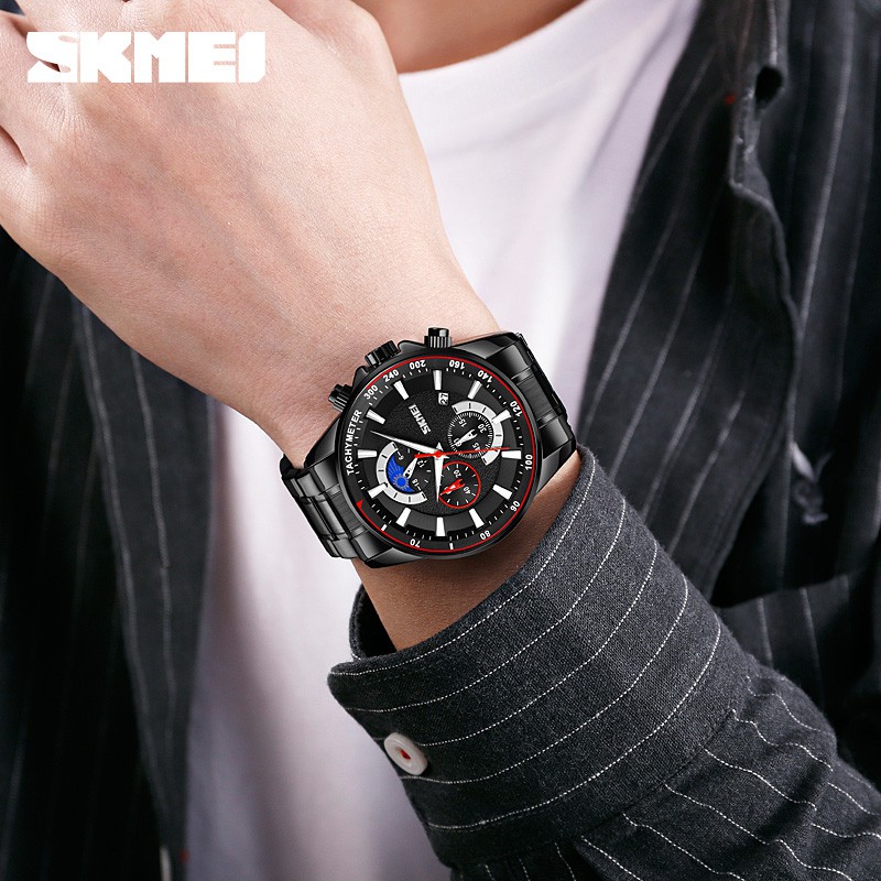 SKMEI 9250 Jam Tangan Pria Analog Chronograph Casual Quartz Tali Stainless WATCHKITE WKOS