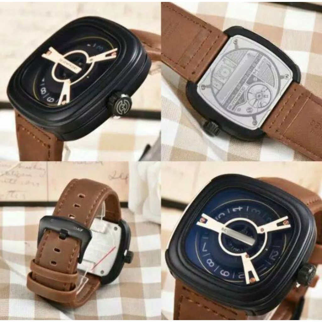 Jam Tangan Pria Sporty SF Kotak M2 Strap Kulit