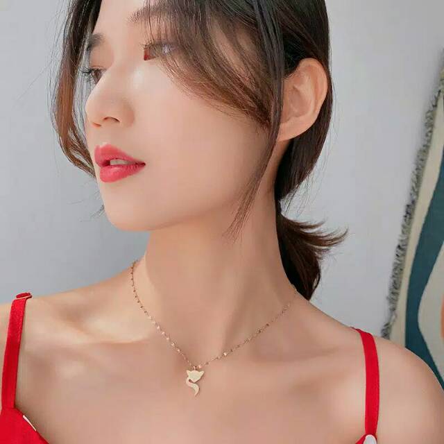 GG kalung Aksen Rubah Titanium Lapis Emas 18k#KL-106