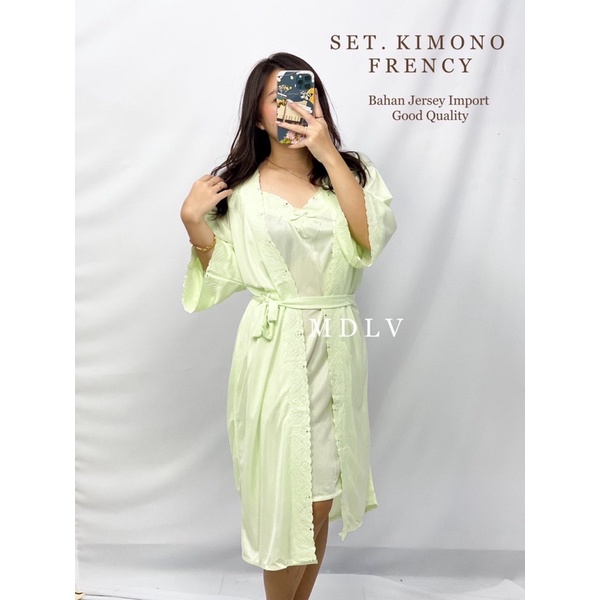 MDLV ~ Baju TIdur Set Kimono Frency 2in1 dress + Outer Baju Tidur Dewasa Fashion Import