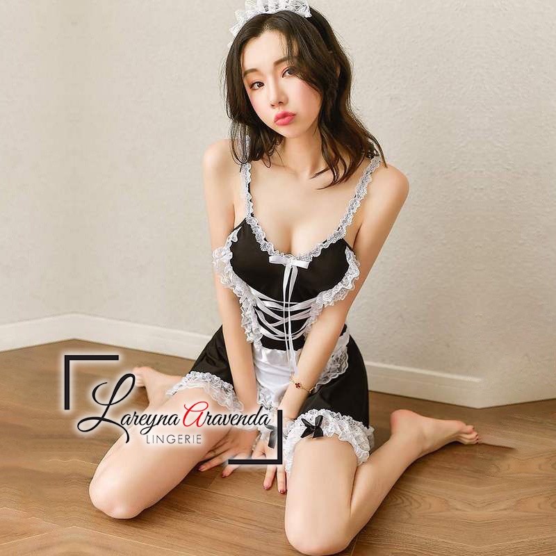 Set Lingerie Seksi + G String Model Charming Maid LG076