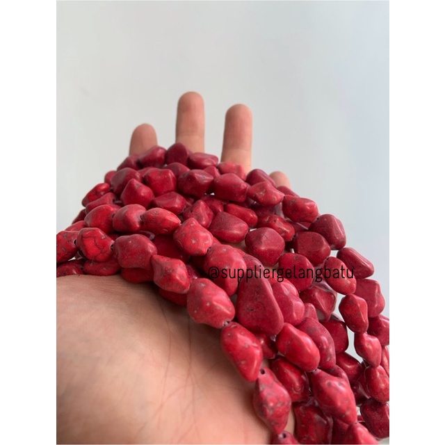 manik Batu alam RED PHYRUS Beads 20 x 10mm bahan rangkai pirus merah