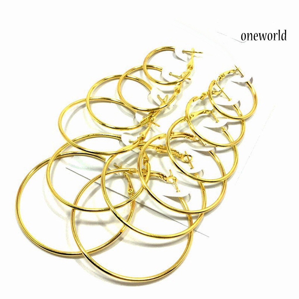 OW@ 6Pairs/Set Fashion Circle Hoop Dangle Earrings Pendant for Female Daily Outfits