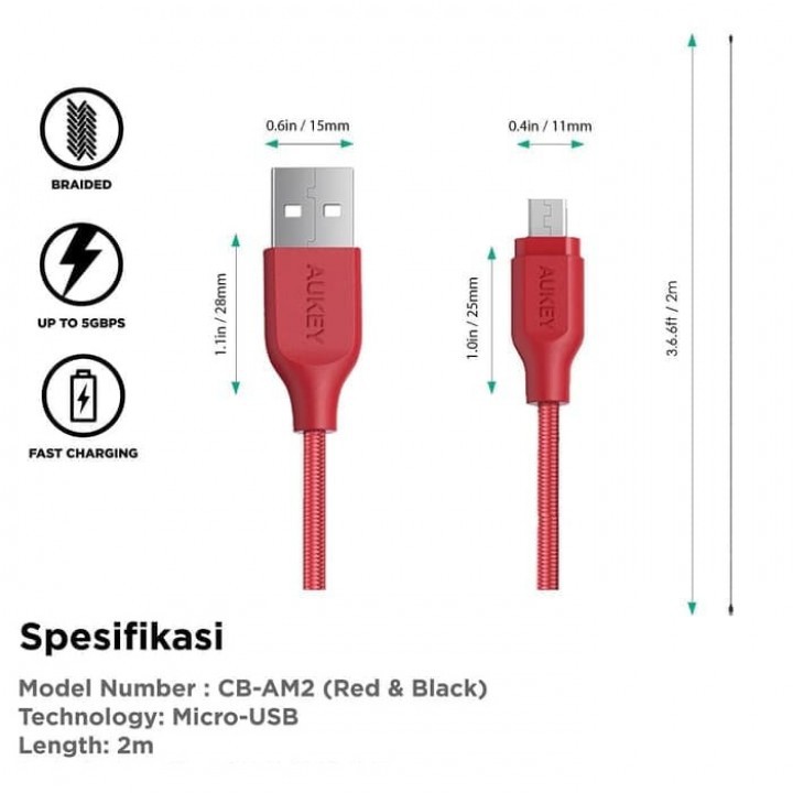 AUKEY CB-AM2 - USB-A To Micro USB Braided Cable - 2M