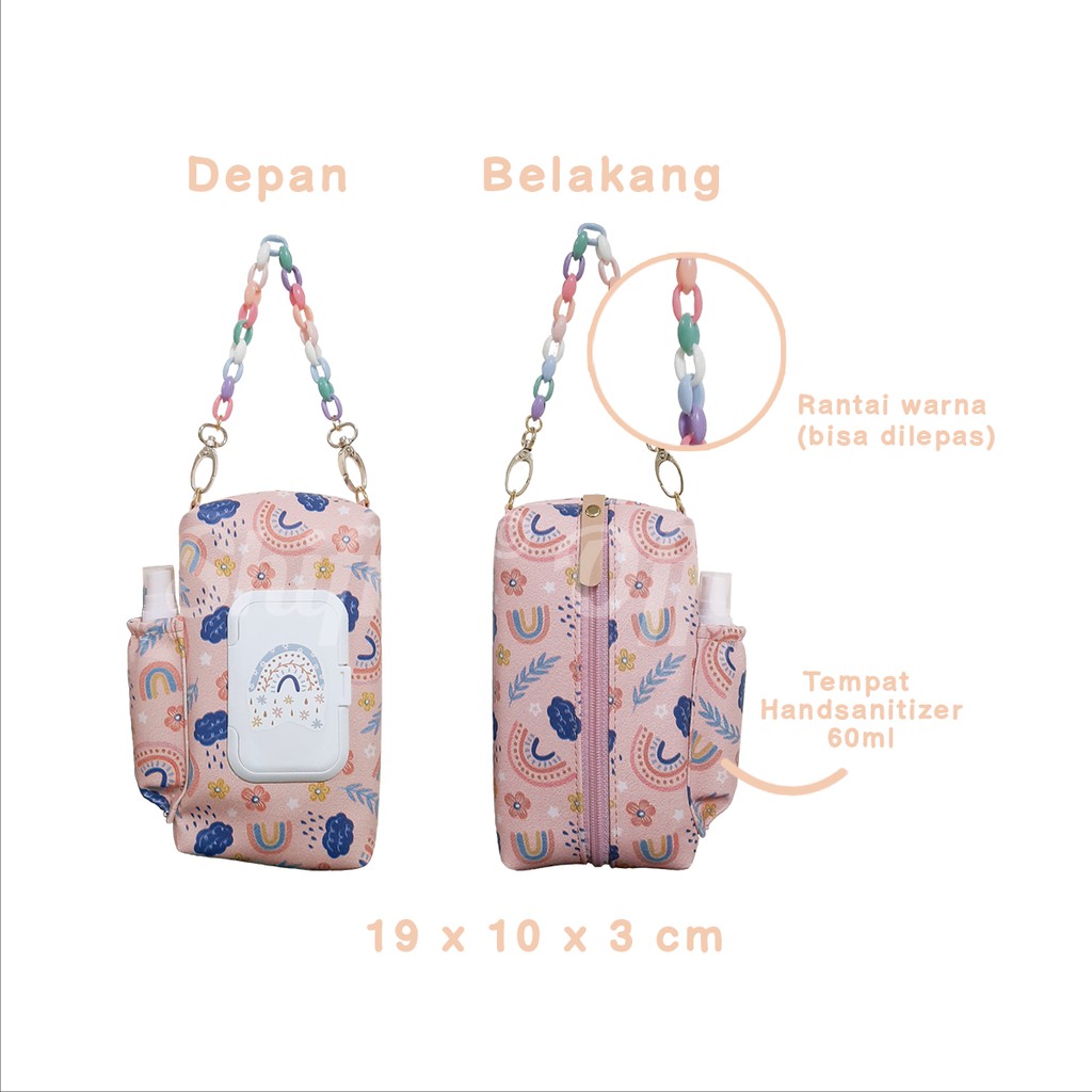 POUCH TISSUE 3 IN 1 TUTUP TISSUE KERING TISSUE BASAH SANITIZER GAMBAR PATTERN RANTAI UNIK SHIFRA