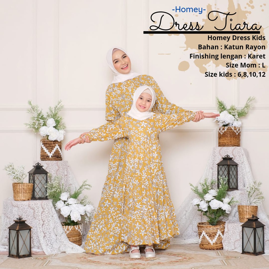 New-Gamis Couple Ibu &amp; Anak - Homey Dress Tiara Motif Flower -Bahan Katun Rayon Premium-Termurah!!