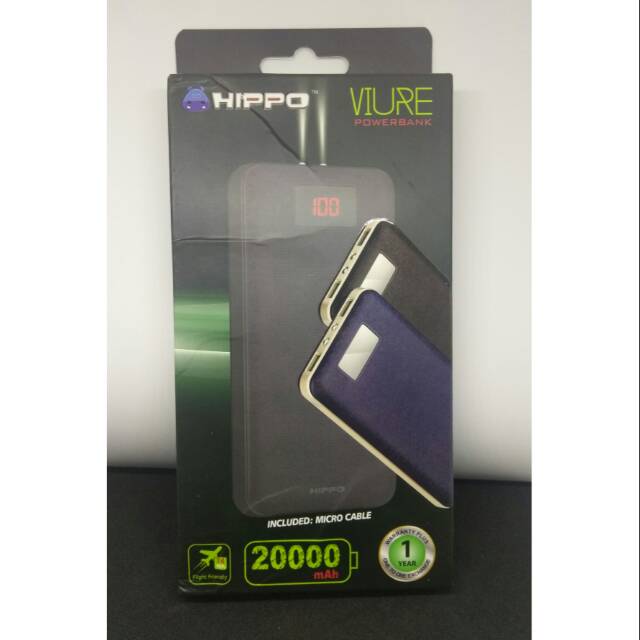 Hippo Viure 20000mAh Powerbank Kapasitas Besar, Warna Hitam dan Biru Gelap