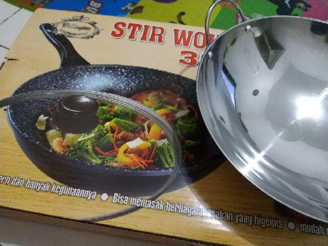 Wajan Stirwok 30cm Marble Pan Die Cast Titanium Metalic Coating