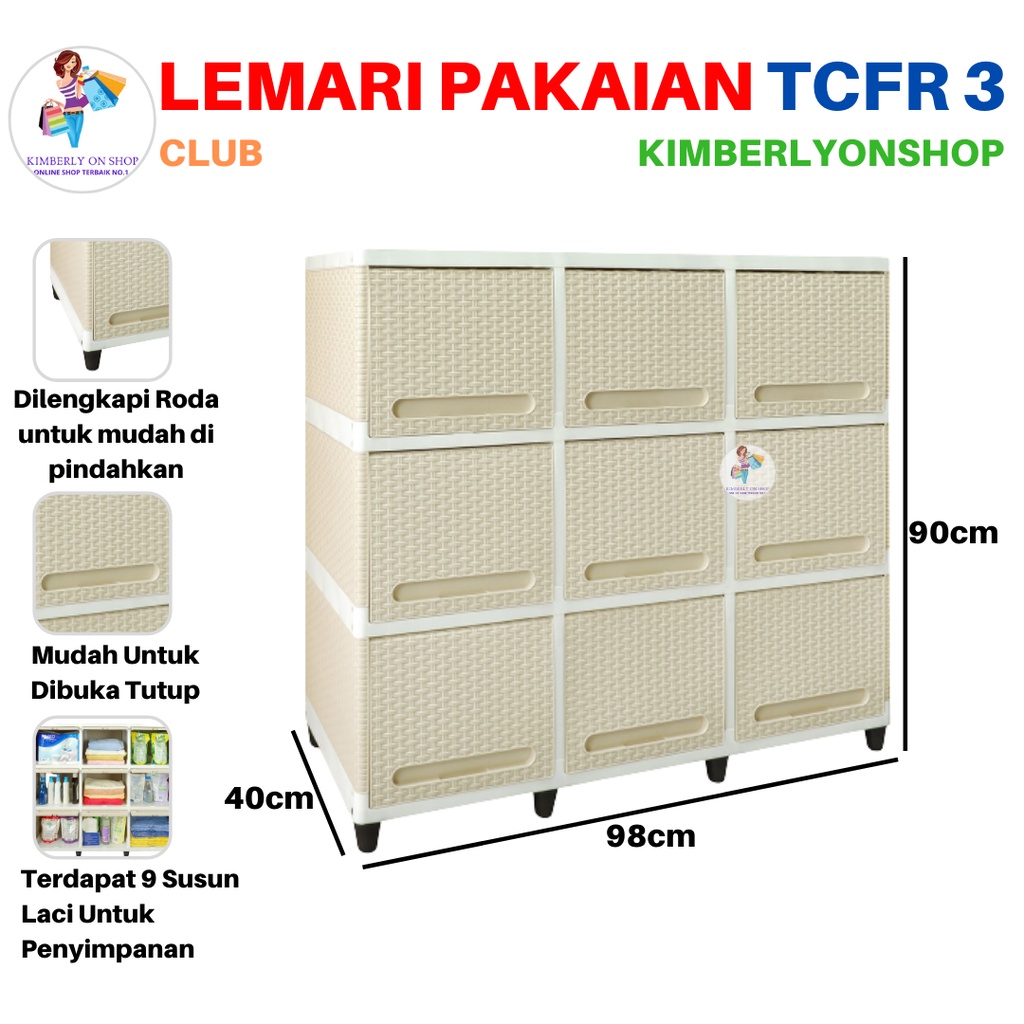 Lemari Pakaian Laci Kabinet Plastik Triple Flip Susun 3 TCFR3 Club