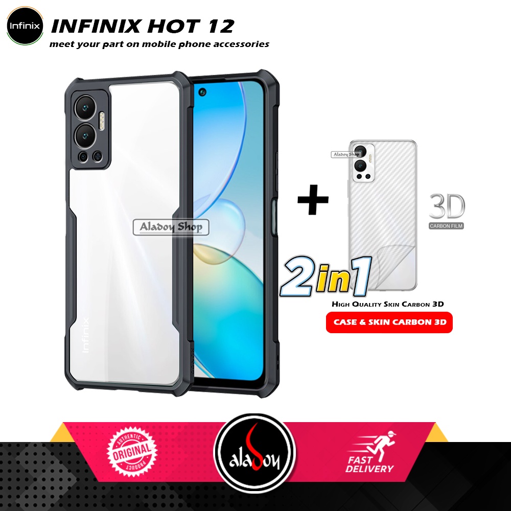 Case Infinix Hot 12 2022 Armor Fusion Transparent Casing Free Skin Carbon 3D