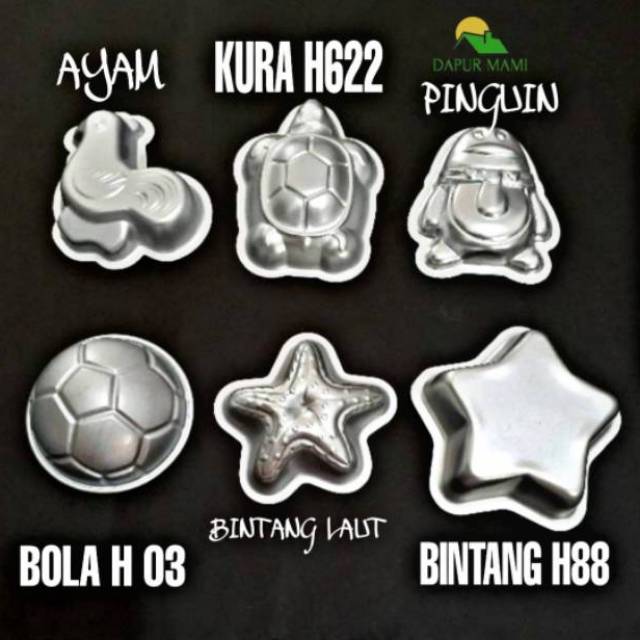 DAPURMAMI Cetakan Bento ayam kura bintang bola micky miki mickey Puding Cake Aluminium loyang pencetak bekal anak hewan lucu kue