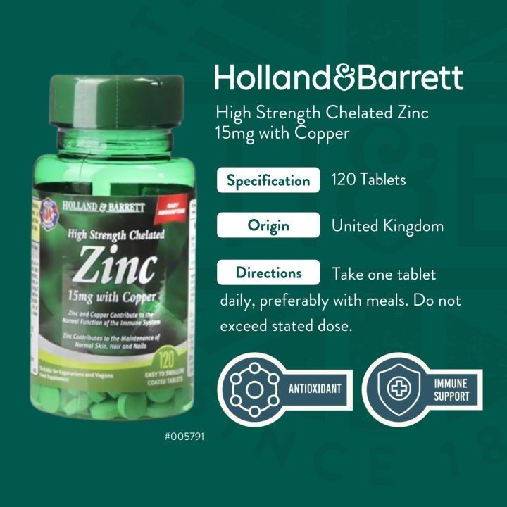 Jual Holland & Barrett High Strength Chelated Zinc 15mg with Copper 120
