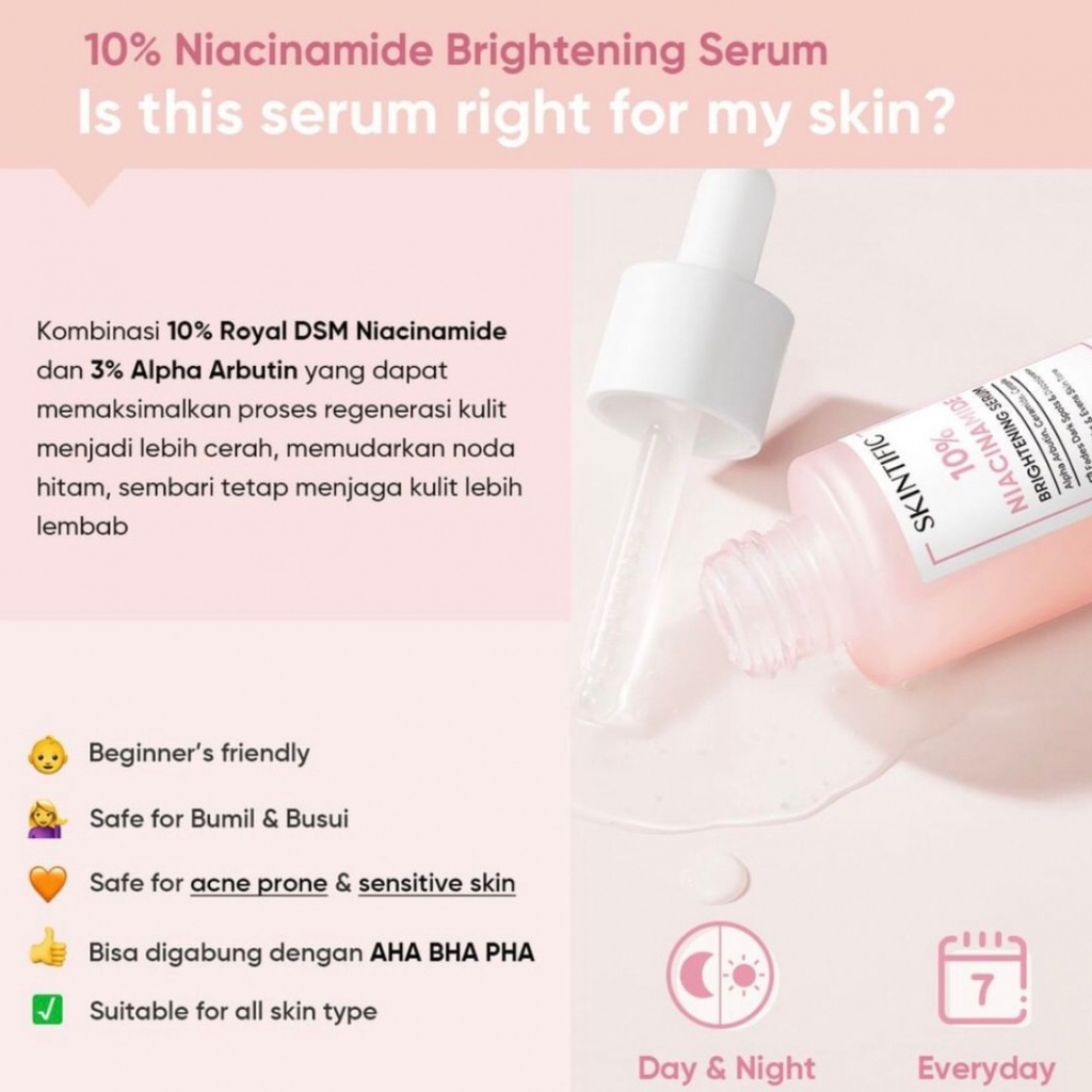 SKINTIFIC Serum Niacinamide 10% Brightening Whitening Glowing Skin Skincare Serum Pemutih Wajah Mencerahkan Vitamin