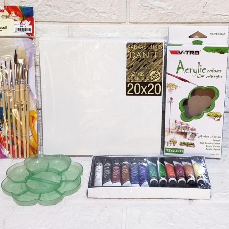 

Terbaik.. PAKET MELUKIS SET Kanvas 20X20 Kuas Palet