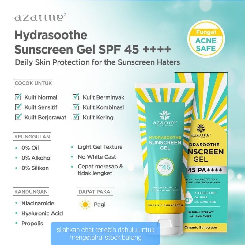 AZARINE SUNSCREEN GEL SPF45++ HYDRASOOTHE SUNBLOCK WAJAH VIRAL