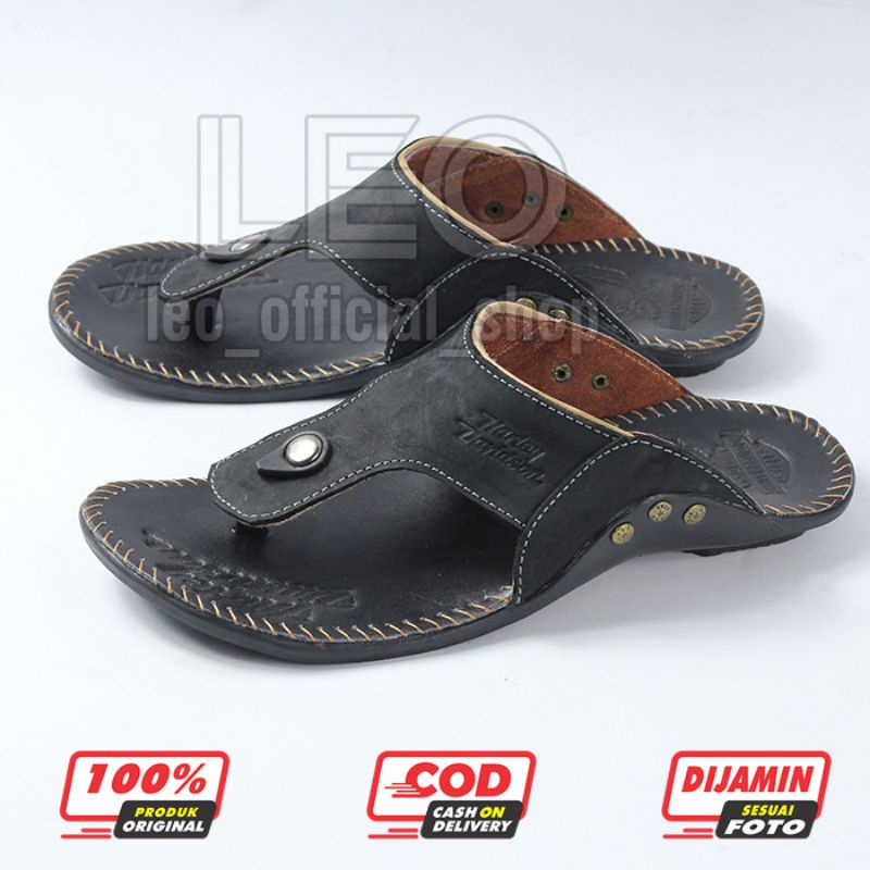 Sandal Japit Kulit Asli Pria Harley Davidson Full Up Sendal Jepit Kulit Asli Pria Sandal Casual / Sendal Japit Slide Herley Kulit Gosok - SH04