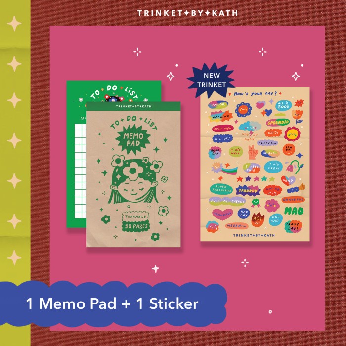 

[RESTOCK] Bundle Journal Sticker HD Words Cream x Memopad -Trinket by Kath - Memopad GREEN