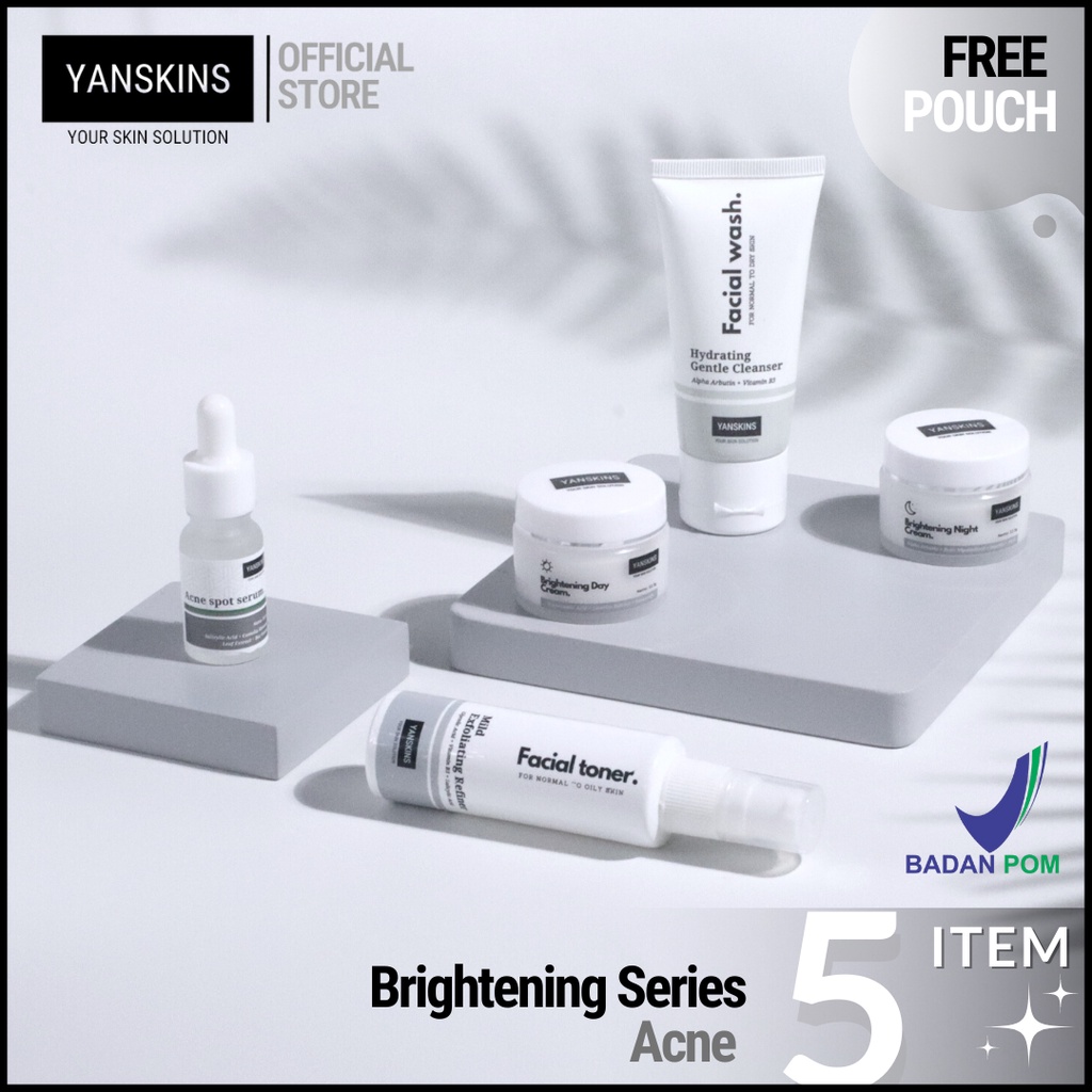 PAKET 5 ITEM SKINCARE BPOM BRIGHTENING SERIES SKIN CARE VARIAN PAKET ACNE FLEK DAN GLOW YANSKINS-4