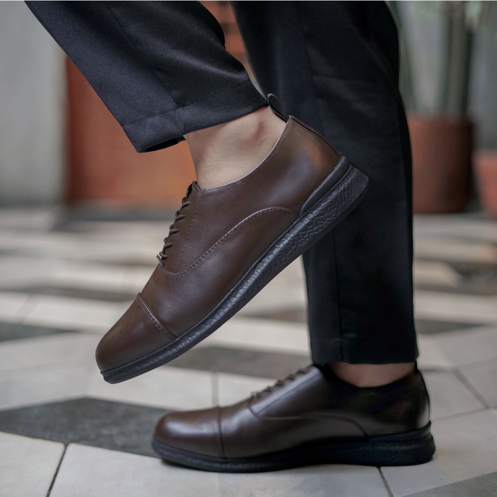 OXFORD 3.0 BROWN (Kulit Asli) - Sepatu Formal Pria Pantofel Pria Kulit Asli Casual Kerja Kantor Kuliah Pantopel Hitam Tali Kasual Original