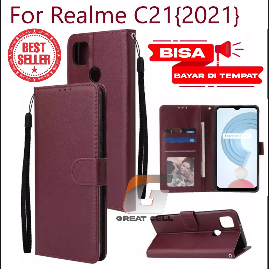 DOMPET HP UNTUK Realme C21 (2021) /LEATHER FLIP CASE Realme C21 (2021)