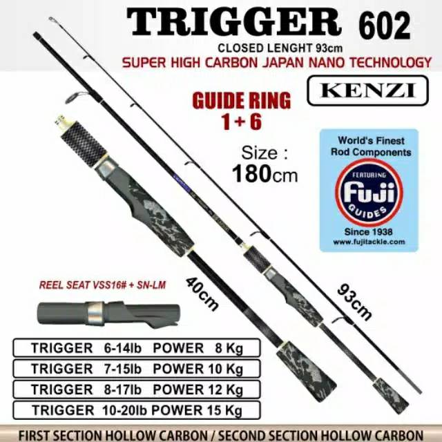 Joran pancing sambung 2 carbon kenzi trigger 7-15 lbs fuji murah laris semarang