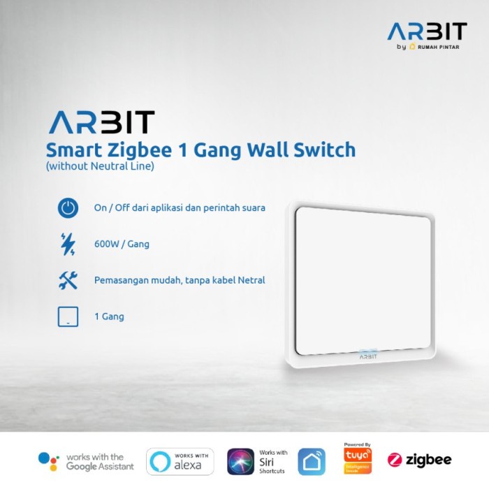 ARBIT SMART HOME ZIGBEE WALL SWITCH 1 GANG WITHOUT NEUTRAL LINE TUYA ORIGINAL QUALITY