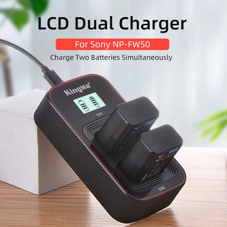 Charger Dual LCD KINGMA NP-FW50 for Sony A6000 A6300 A6400 A6500 NEX