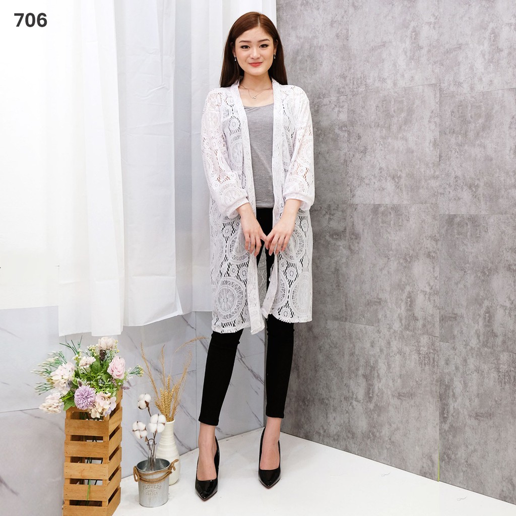 𝑱𝒂𝒌𝒂𝒓𝒕𝒂𝑭𝒂𝒔𝒉𝒊𝒐𝒏 long outer cardigan brukat import lace motif etnic bahan adem