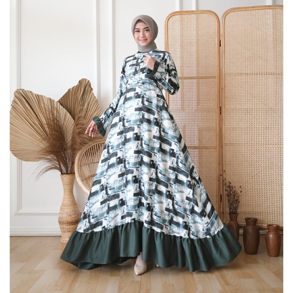 Baju Gamis Wanita Berhijab Dewasa Muslimah Jumbo Bahan Rayon Trend Kekinian Terbaru LD 110 Fit XL Ga