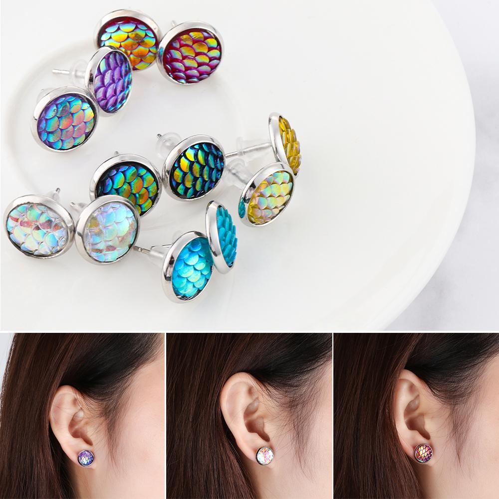 Solighter 6pasang/Set Anting Sisik Mermaid Perhiasan Bulat 12mm Unik