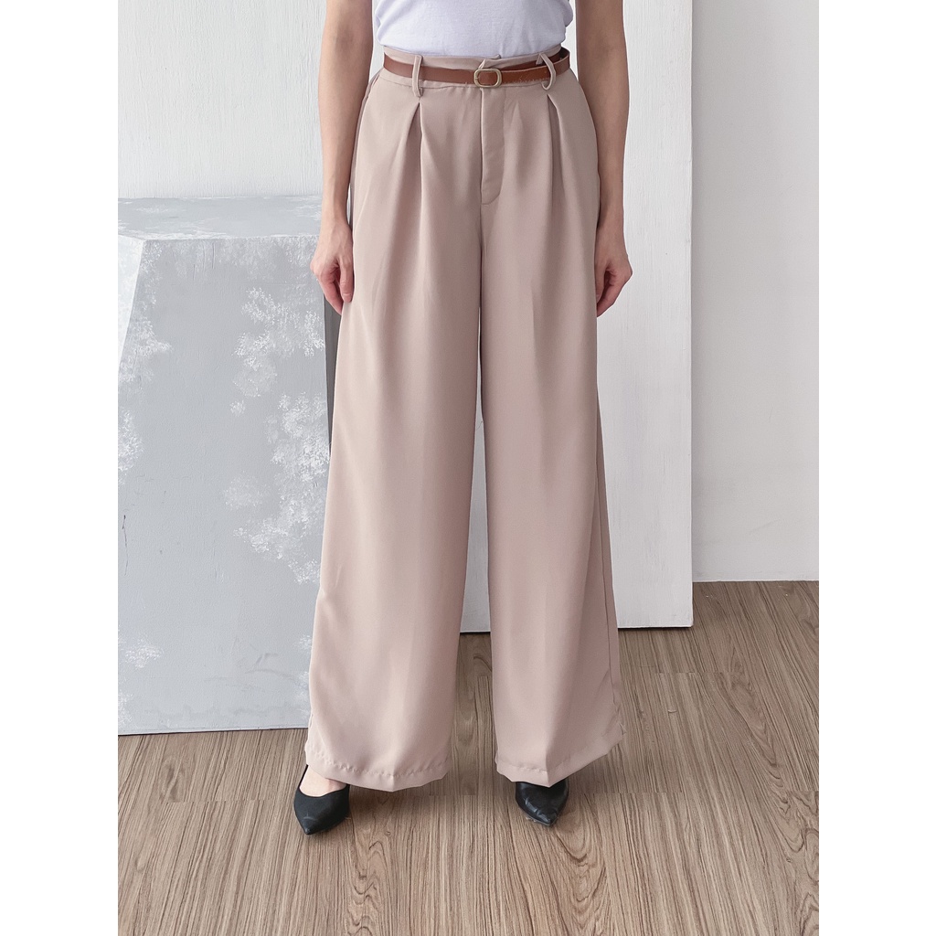 Hanna Pants Casual Celana Kekinian Formal Bawahan Panjang Bahan Premium Fashion Wanita-cream