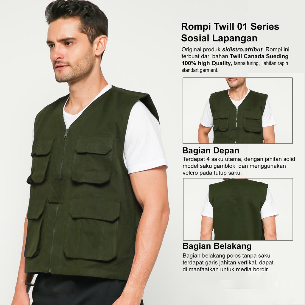 Rompi Biker/Touring | Warna HIJAU ARMY | Vest Komuniutas | Waistcoat Organisasi Club Motor