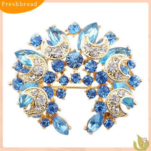 [ TERLARIS]Women's Vintage Flower Crescent Moon Elegant Rhinestone Inlaid Brooch Pin Gift