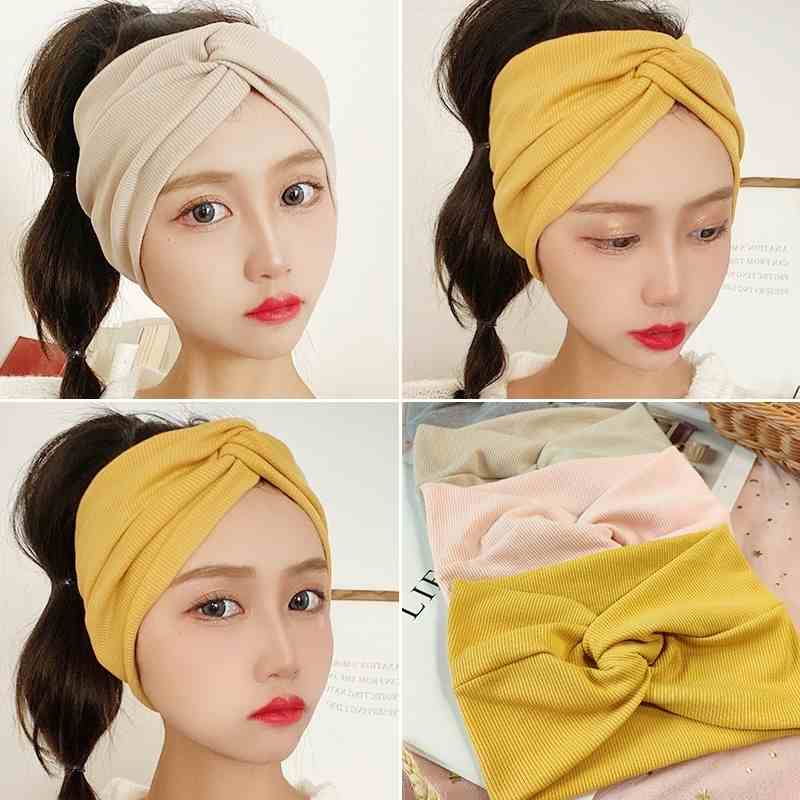 Bandana Eropa dan Amerika Ikat Kepala Benang Kapas Cross Ikat Kepala Yoga Ikat Kepala Olahraga Ikat Kepala Elastis Wanita bando Hairband pita rambut turban dewasa HeadBand