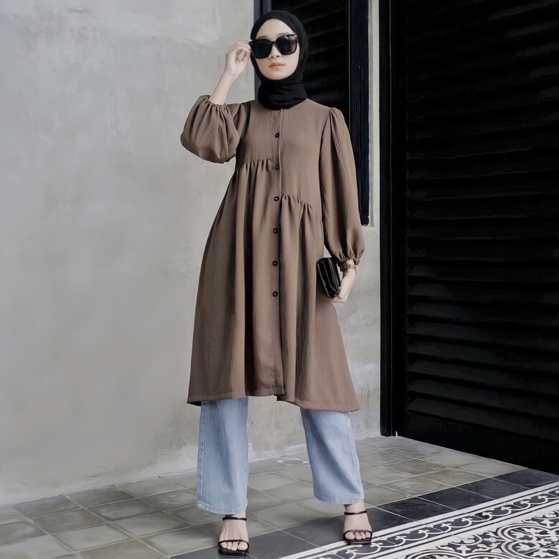 TUNIK KYRAA POLOS AIRFLOW PREMIUM / KYRAA TUNIK FULL KANCING WANITA / TUNIK POLOS BUSUI FRIENDLY