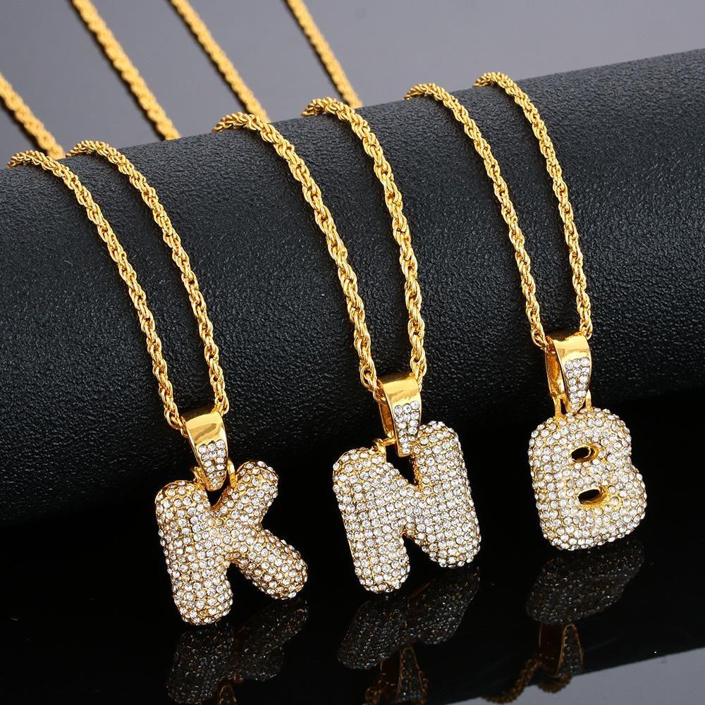 Kalung Hip Hop Nanas Unisex Fashion Huruf Kristal A-Z