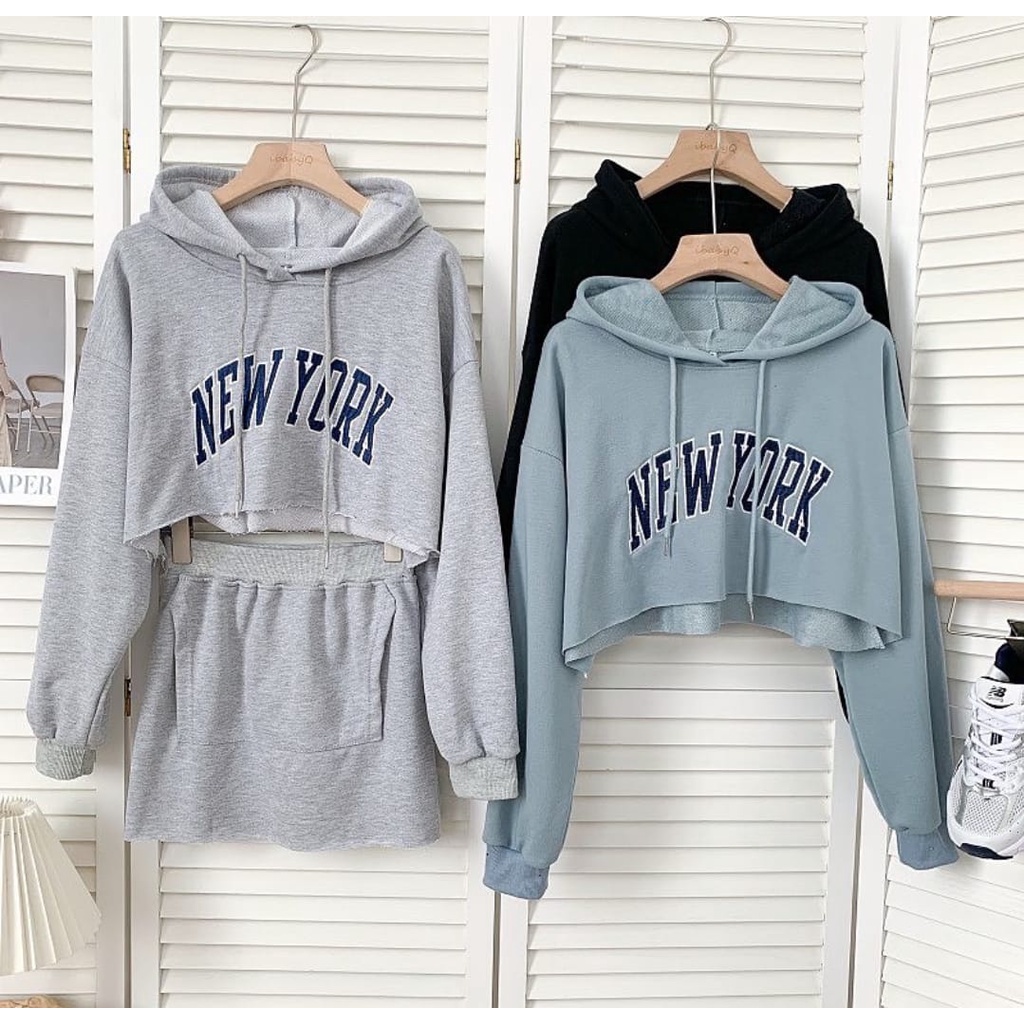 Sweater hoodie wanita NEWYORK CROP HODIE OVERSIZE - hoodie wanita