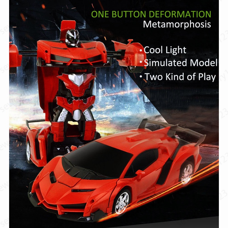 【COD】RC Transformer 1: 18 Mobil Remote Control Jadi Robot Rechargeable Mainan Anak