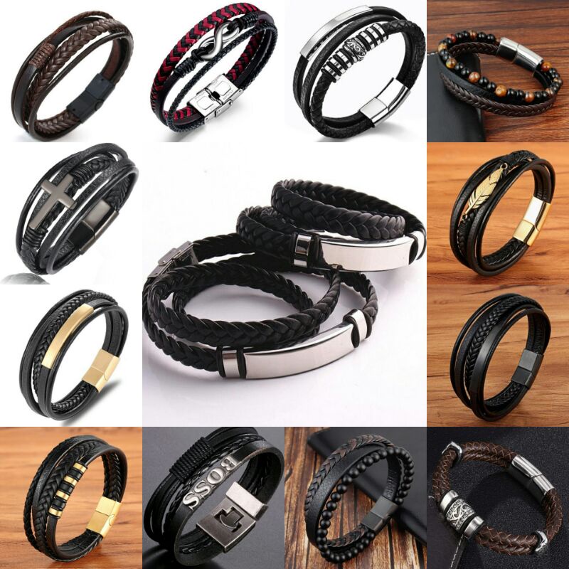 Gelang Kulit Pria Wanita Skate Punk Rock Grunge Style many multi layers