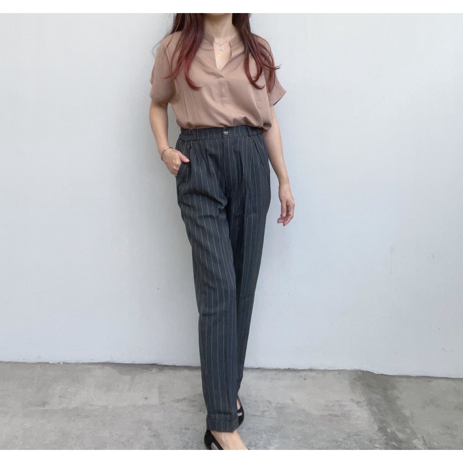 SL245 - Celana Panjang Salur Cotton Stylish Office Look