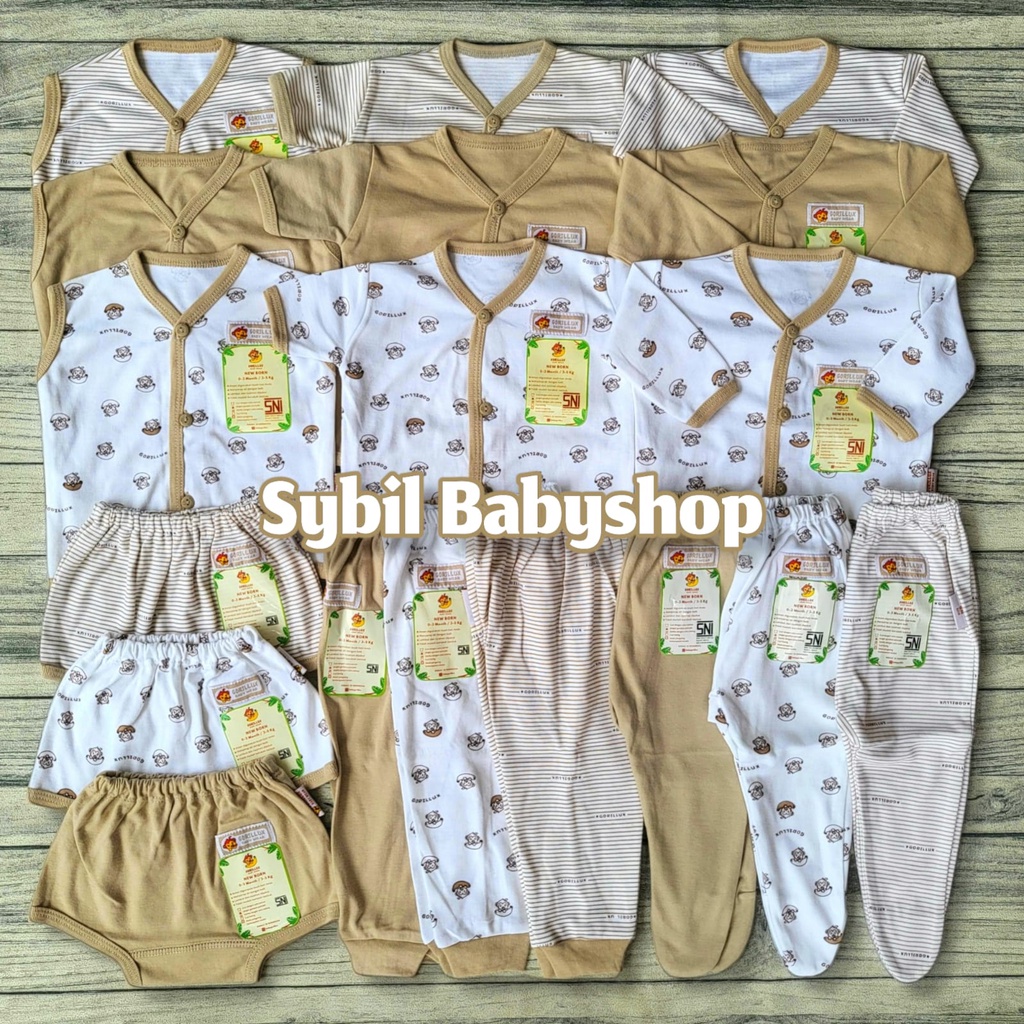 FLUFFY Paket Original Lengkap Baju Bayi (0-3 Bln) Perlengkapan Baru Lahir & Kado Bayi SNI-GORILUX CREAM